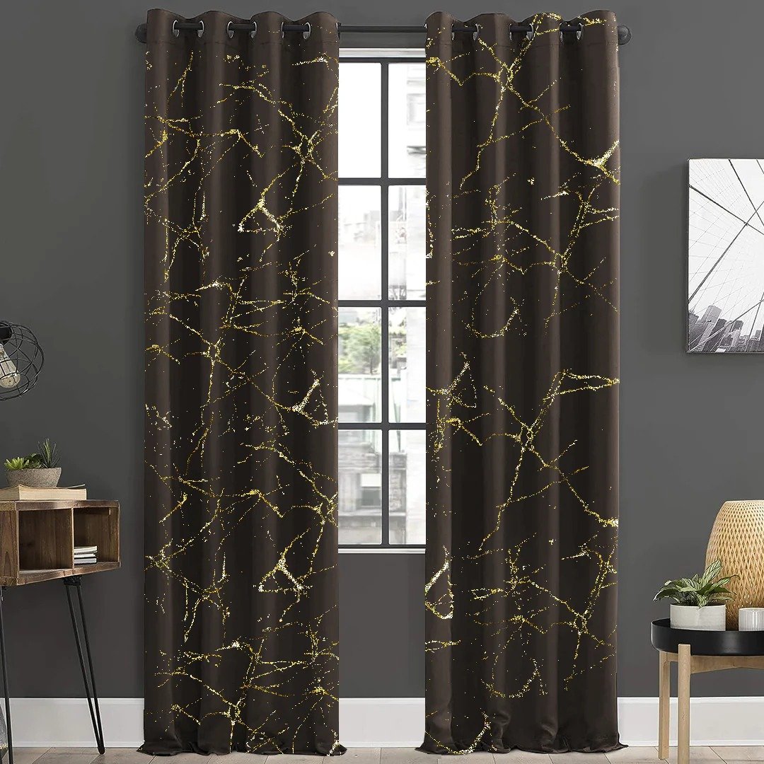 Imported Velvet Curtains Sprinkle Design Brown image 0