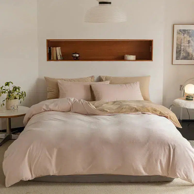 Velvet Reversible Duvet Cover Set - Off White & Beige image 0