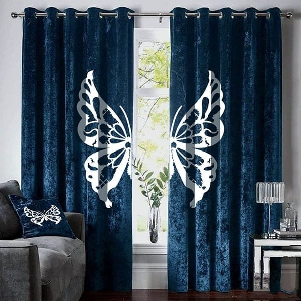 LUXURY VELVET BUTTERFLY CURTAINS - ZINC & WHITE image 0