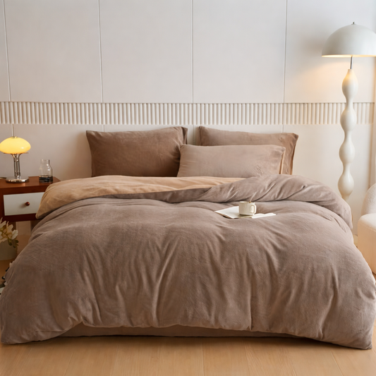 Velvet Reversible Duvet Cover Set - Mocha Brown & Beige image 0