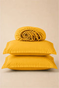 MUSTARD YELLOW SOLID COTTON FITTED BEDSHEET - 3PCS image 0