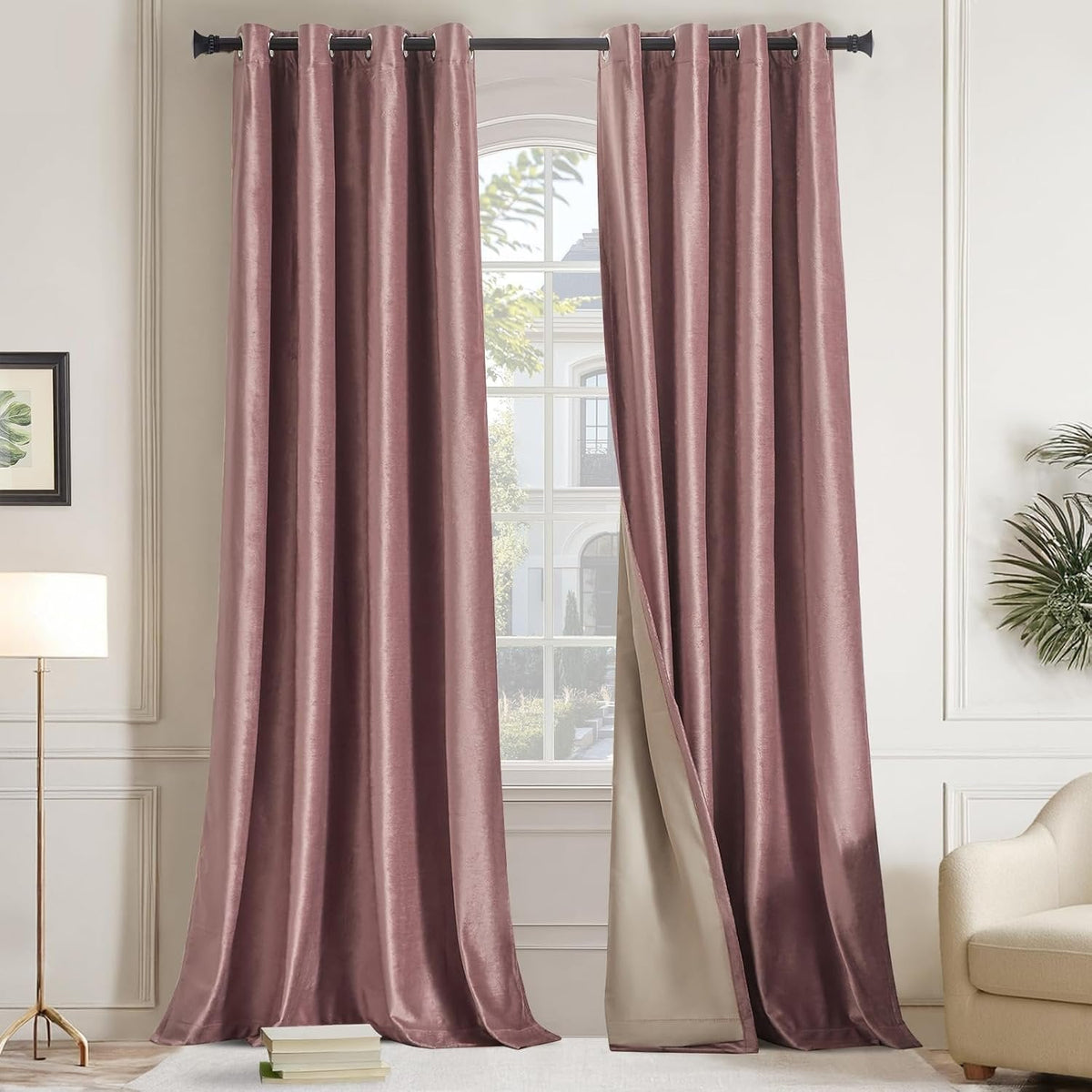 Premium Velvet Blackout Curtains Blush Pink ( 2 Curtains Set ) image 0