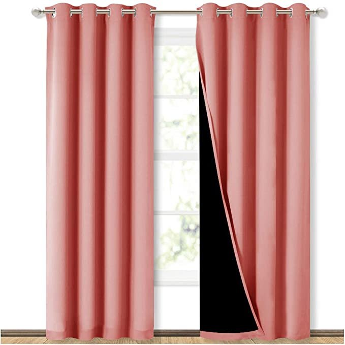 SELF JACQUARD BLACKOUT CURTAINS - LIGHT PINK image 0