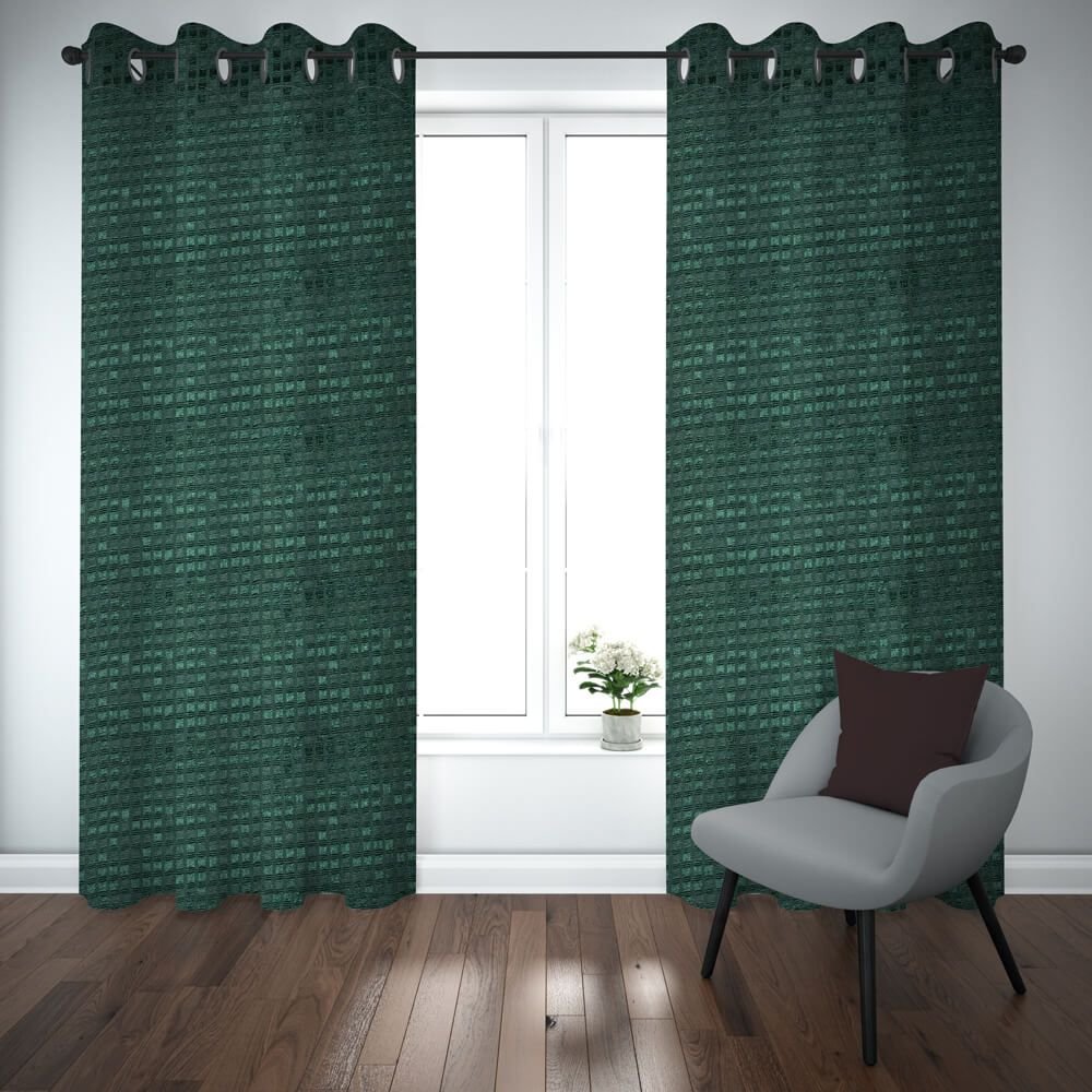 Export self dotted jacquard curtains Dark Green ( 2 Curtains Set ) image 0