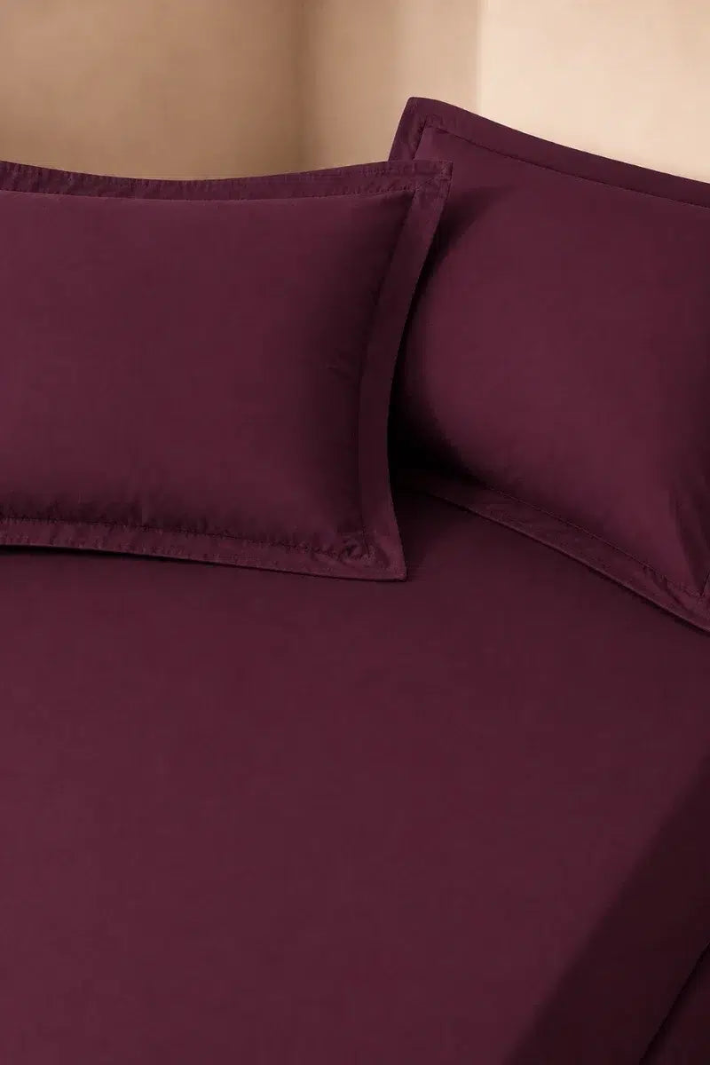 PLUM SOLID COTTON FITTED BEDSHEET - 3PCS image 1