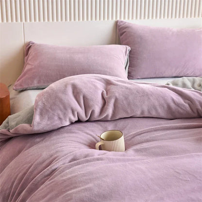 Velvet Reversible Duvet Cover Set - Lilac & Grey image 1