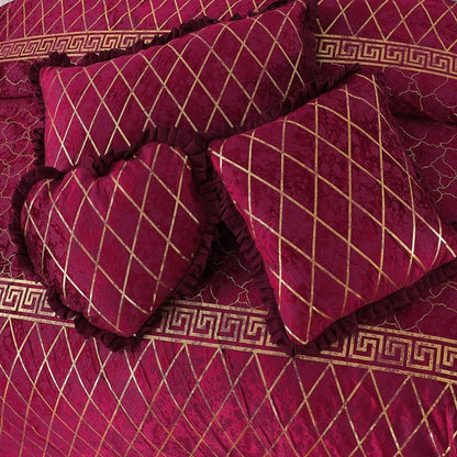 Luxury Elixir Velvet Bedset Maroon ( 5 PCS ) image 1