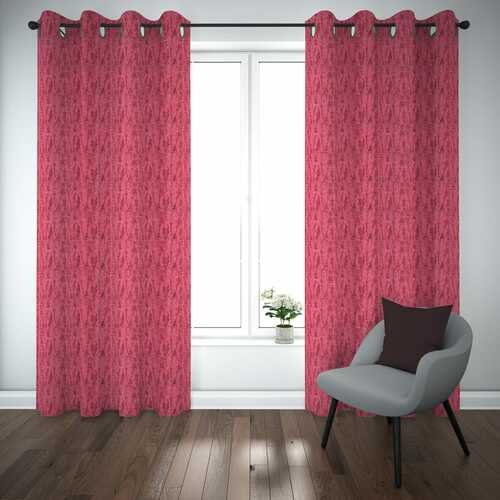 Premium Self Jacquard Curtains Fish Design Pink ( 2 Curtain Set ) image 0