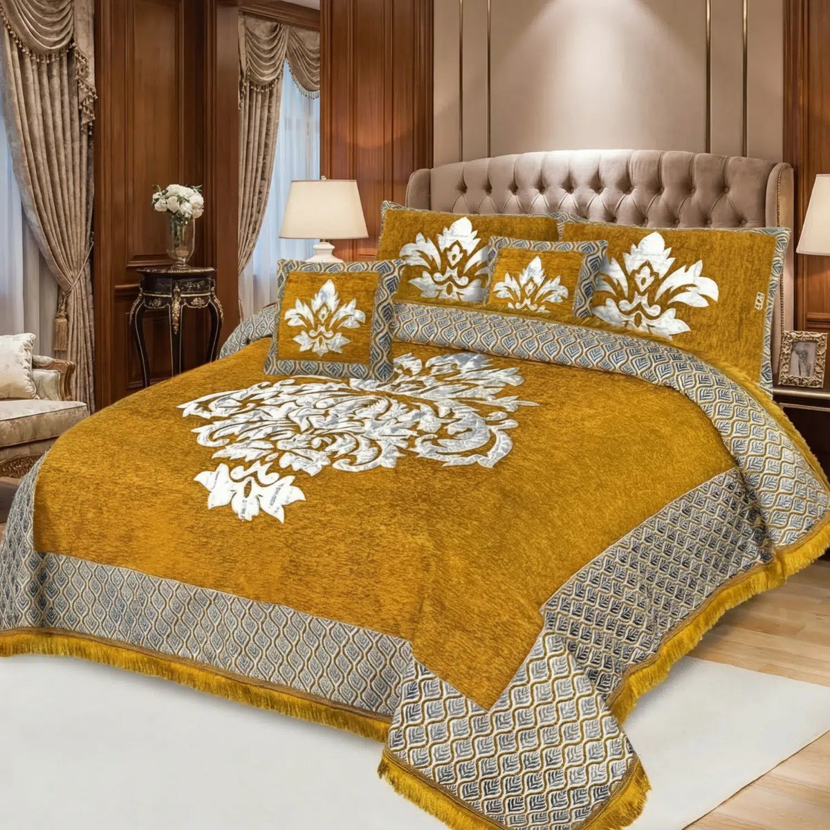 JACQUARD LUXURY MUSTARD BEDSHEET SET- 5 PCS image 0