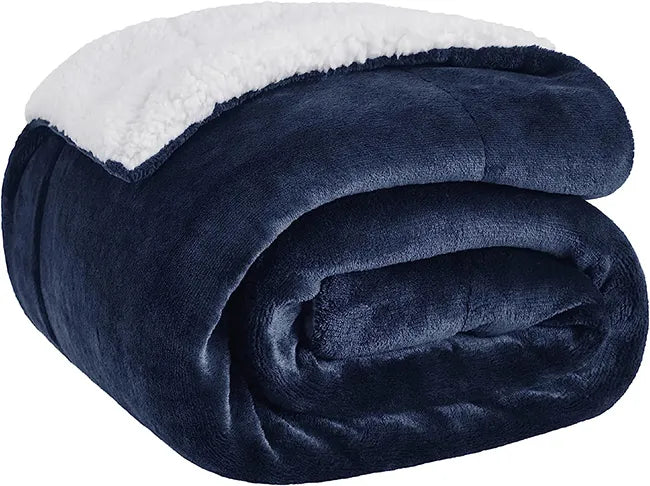 SHERPA FLEECE THROW BLANKET - BLUE image 1