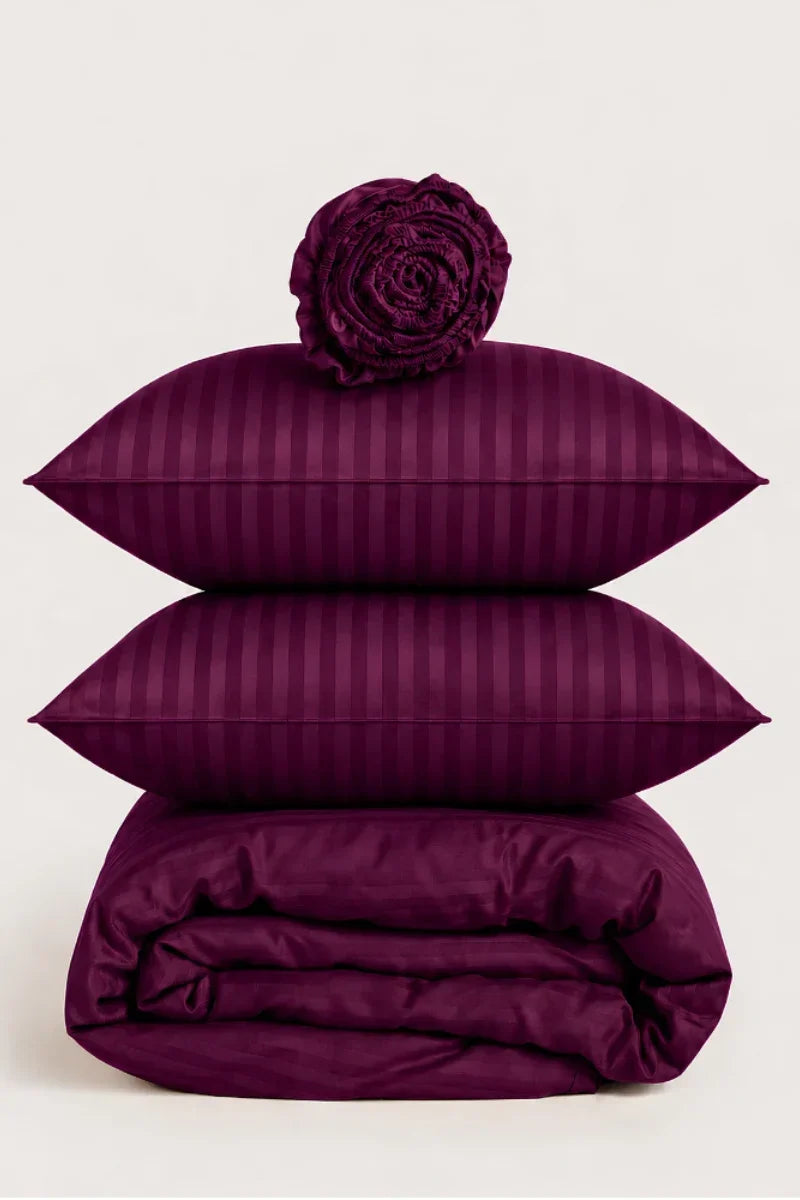 RICH PURPLE SATIN STRIPE DUVET COVER SET - 6PCS image 1