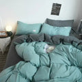 Cotton Reversible Duvet Cover Set - Aqua Blue & Grey image 0