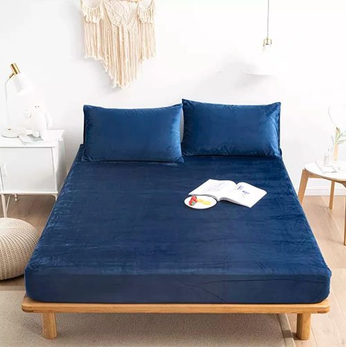 Premium Velvet Fitted Bed Sheet Blue image 0