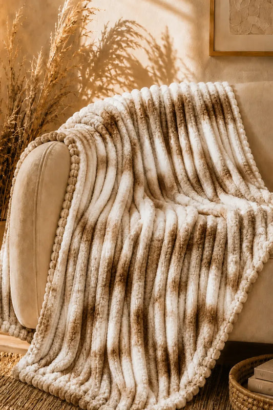 PREMIUM CORAL FLEECE BUBBLE BLANKET - BEIGE & TAUPE image 0