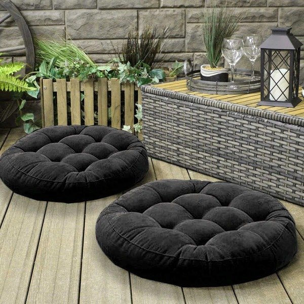 Pack of 2 Velvet Floor Cushions with Filling - Black image 0
