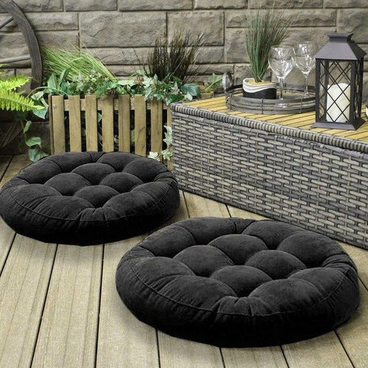 Pack of 2 Velvet Floor Cushions with Filling - Black image 0