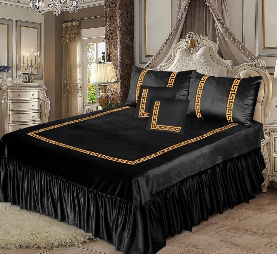 Luxury Embossed Velvet Bedsheet Black ( 5 PCS ) image 0