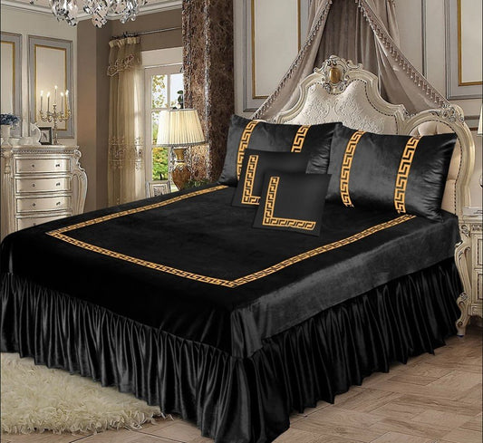 Luxury Embossed Velvet Bedsheet Black ( 5 PCS ) image 0