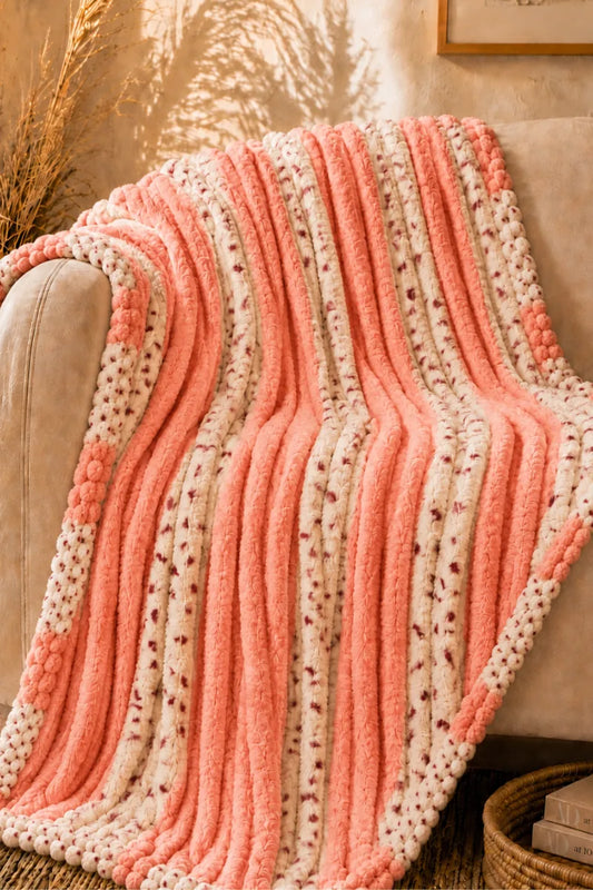 PREMIUM CORAL FLEECE BUBBLE BLANKET - CORAL PINK & WHITE image 0