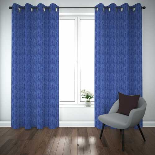 Premium Self Jacquard Curtains Fish Design Royal Blue ( 2 Curtain Set ) image 0