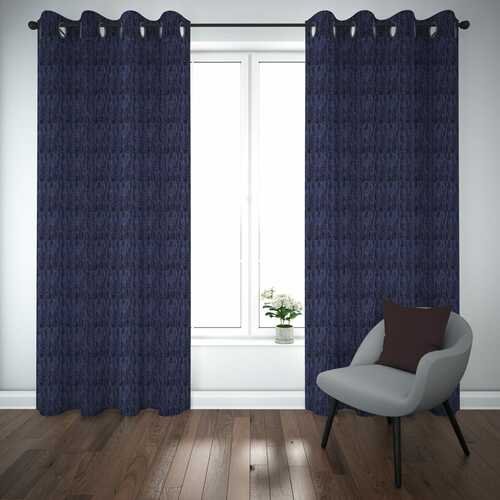 Premium Self Jacquard Curtains Fish Design Navy Blue ( 2 Curtain Set ) image 0