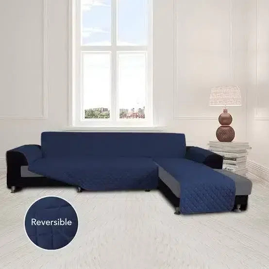 COTTON QUILTED L-SHAPE SOFA RUNNER- NAVY BLUE image 0