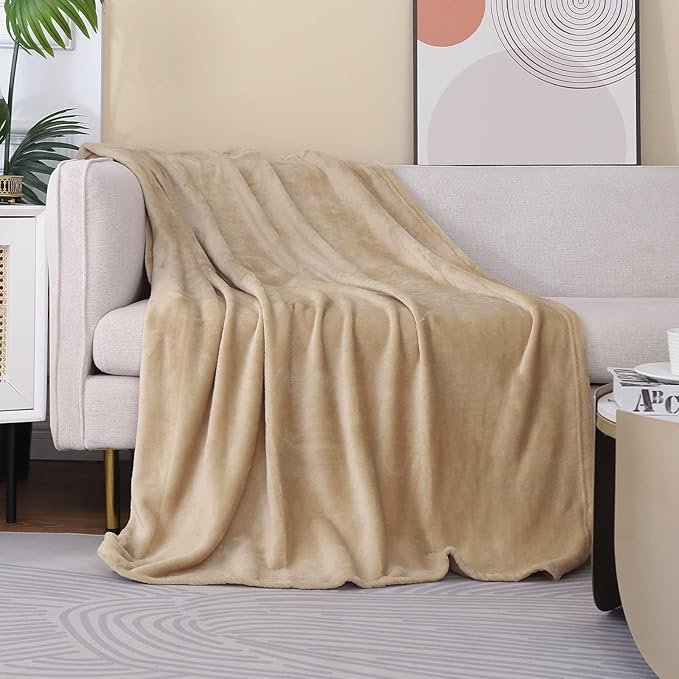 FLANNEL FLEECE BLANKET - BEIGE image 0