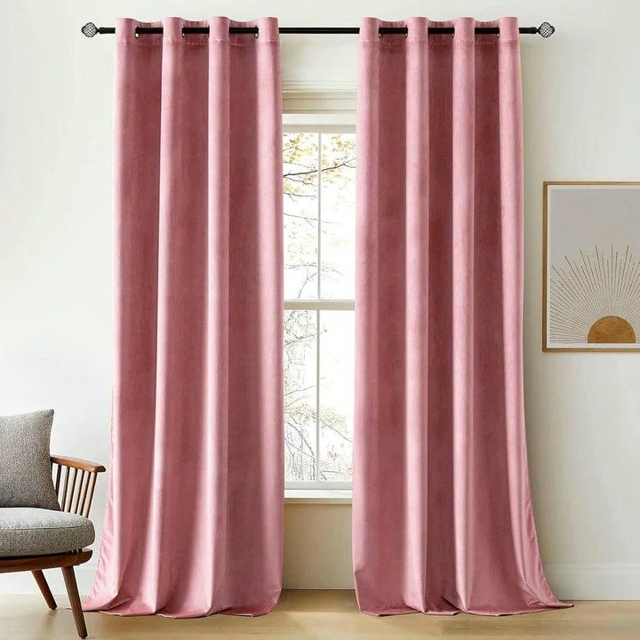 BABY PINK PLAIN SOLID VELVET CURTAINS - SET OF 2 PANELS image 0