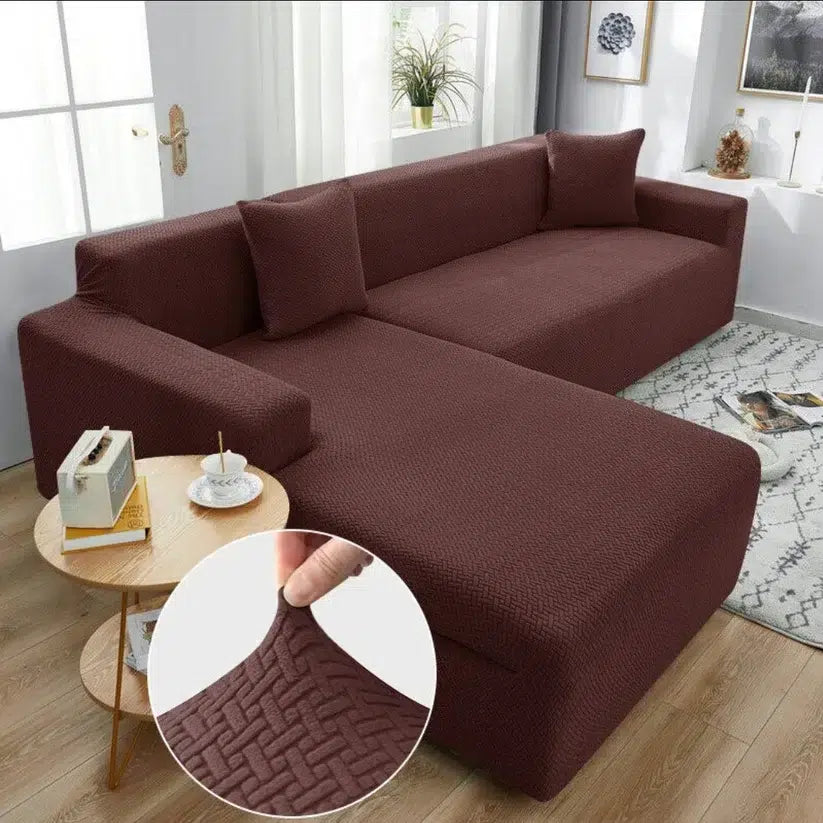 L-Shape Stripe Jacquard Sofa Covers - Brown image 0