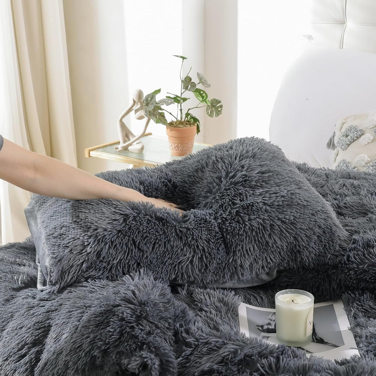 Shaggy Duvet Set - Charcoal Grey image 1