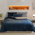 Velvet Reversible Duvet Cover Set - Blue & Grey image 0