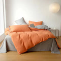 Cotton Reversible Duvet Cover Set - Orange & Light Brown image 0