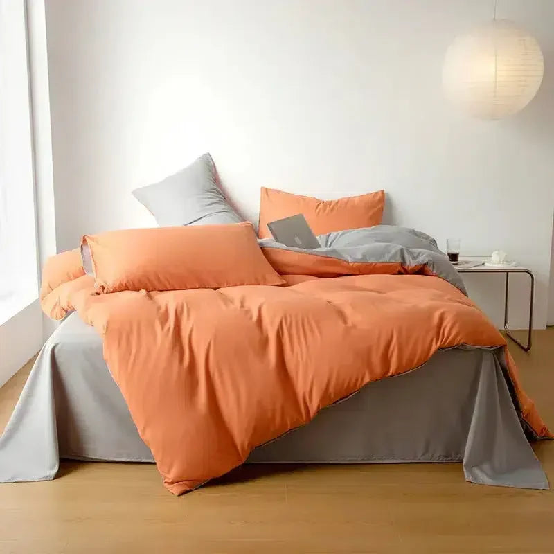 Cotton Reversible Duvet Cover Set - Orange & Light Brown image 0
