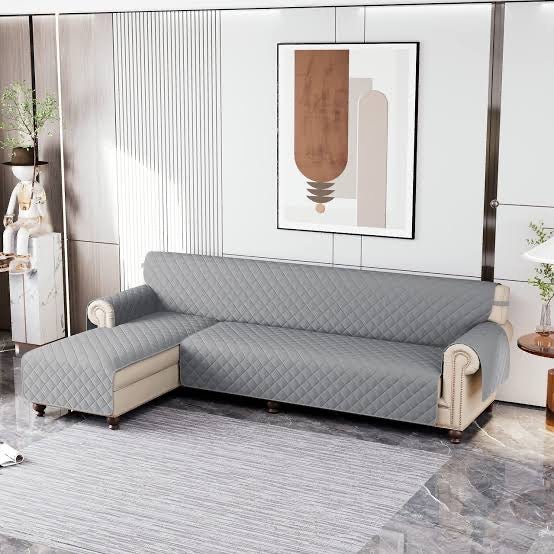 COTTON QUILTED L-SHAPE SOFA RUNNER- GREY image 0