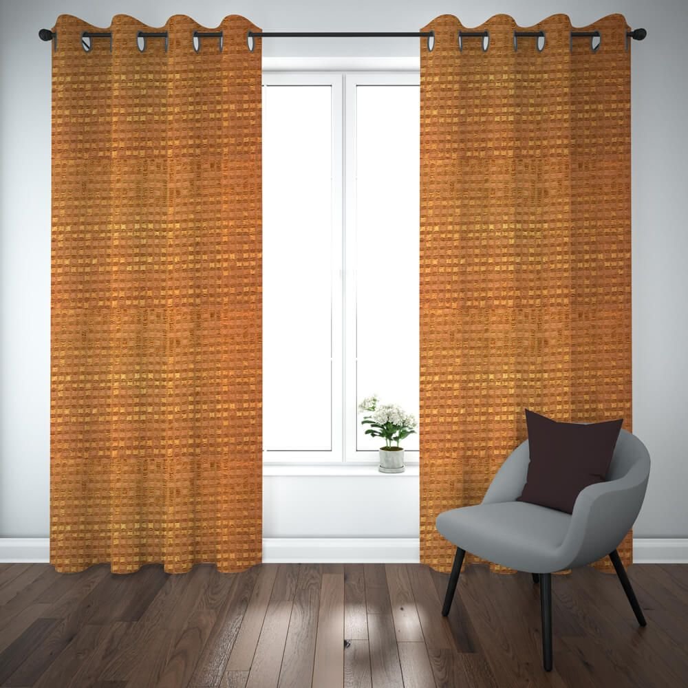 Export self dotted jacquard curtains Orange ( 2 Curtains Set ) image 0