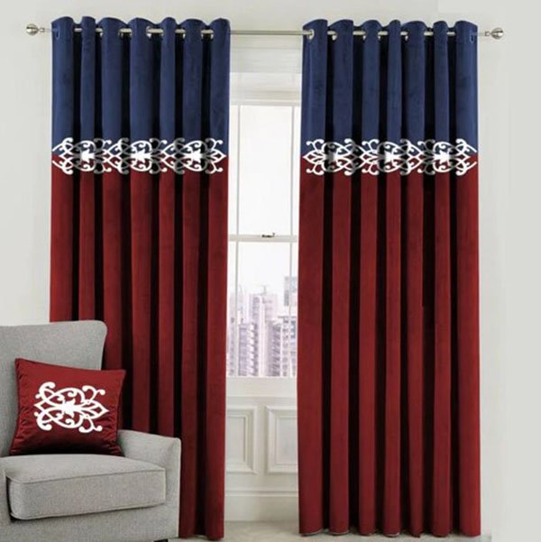 BLUE & MAROON DOUBLE TONE VELVET CURTAINS - SET OF 2 PANELS image 0