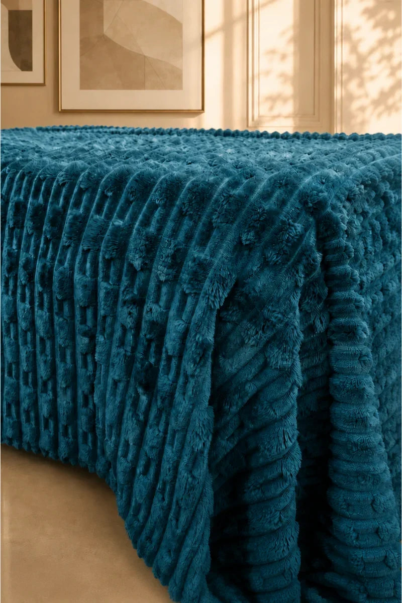 TEXTURED PLUSH BLANKET - TEAL BLUE image 1
