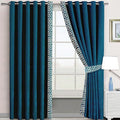 ZINC & WHITE SIDE BORDER VELVET CURTAINS - SET OF 2 PANELS image 0