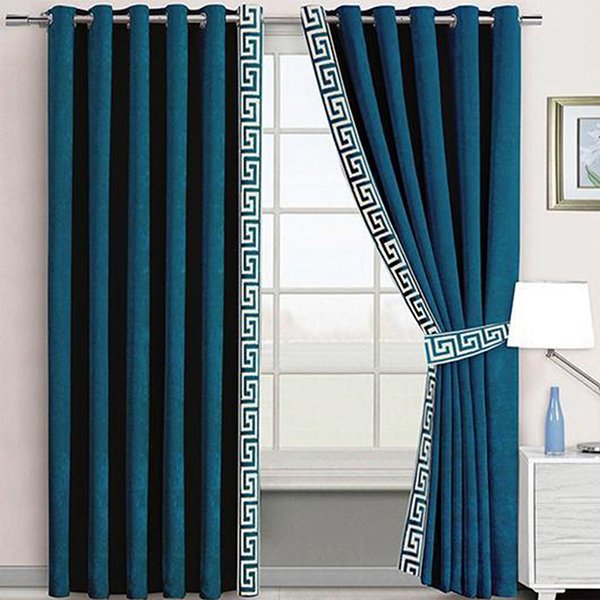 ZINC & WHITE SIDE BORDER VELVET CURTAINS - SET OF 2 PANELS image 0