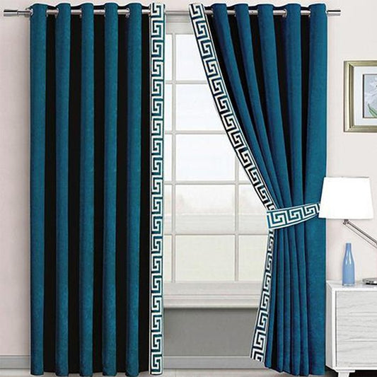 ZINC & WHITE SIDE BORDER VELVET CURTAINS - SET OF 2 PANELS image 0