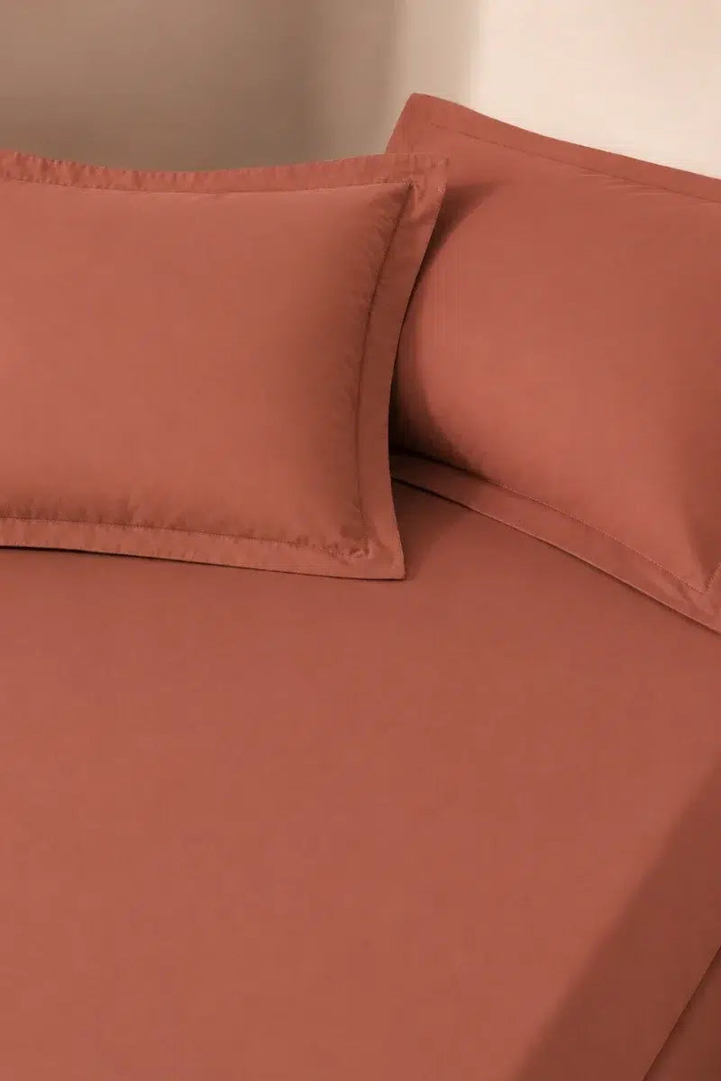TERRACOTTA SOLID COTTON FITTED BEDSHEET - 3PCS image 1