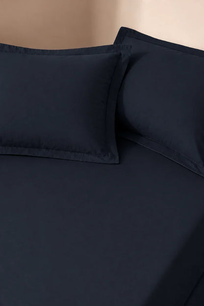 MIDNIGHT NAVY SOLID COTTON FITTED BEDSHEET - 3PCS image 1