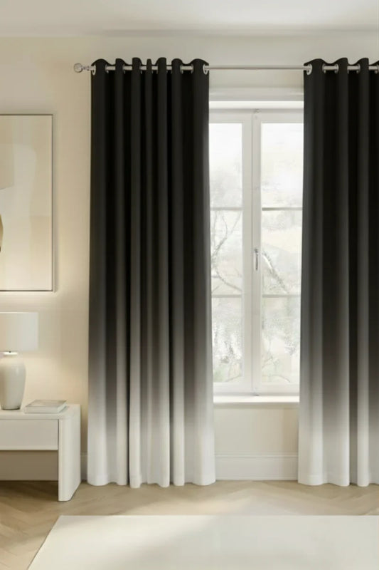 BLACK FROSTED OMBRE VELVET CURTAINS – SET OF 2 PANELS image 0
