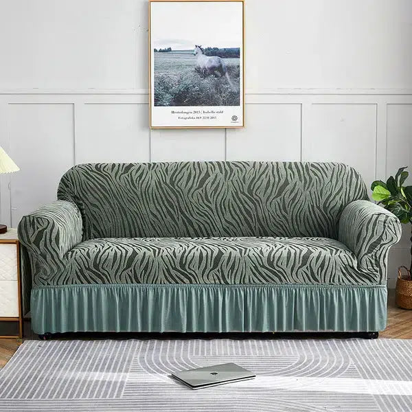ZEBRA VELVET SOFA COVER - GREEN image 0