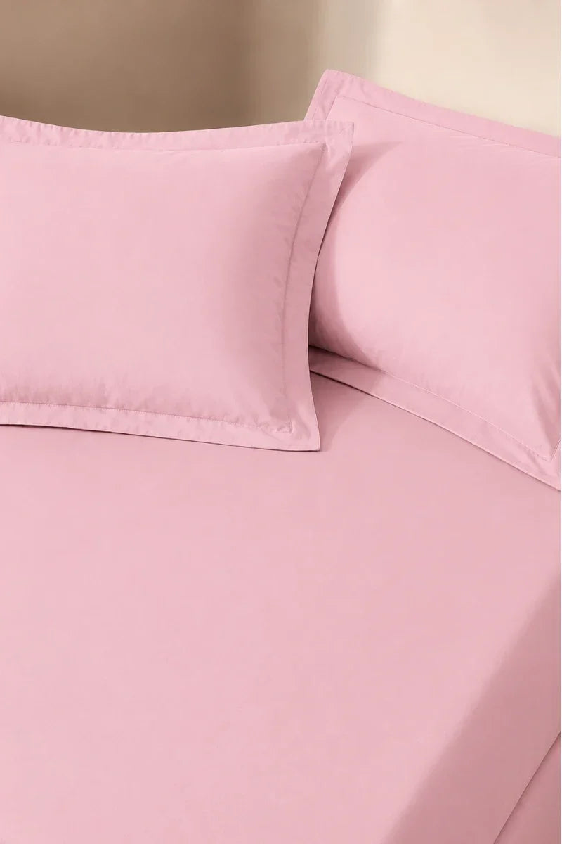 PINK SOLID COTTON FITTED BEDSHEET - 3PCS image 1