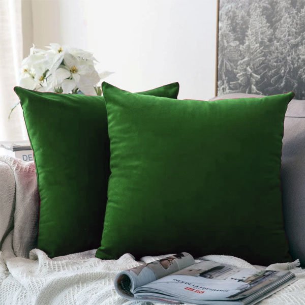 Plain Soft Feel Velvet Cushion Covers Green 16 x 16  ( Without Filling ) image 0