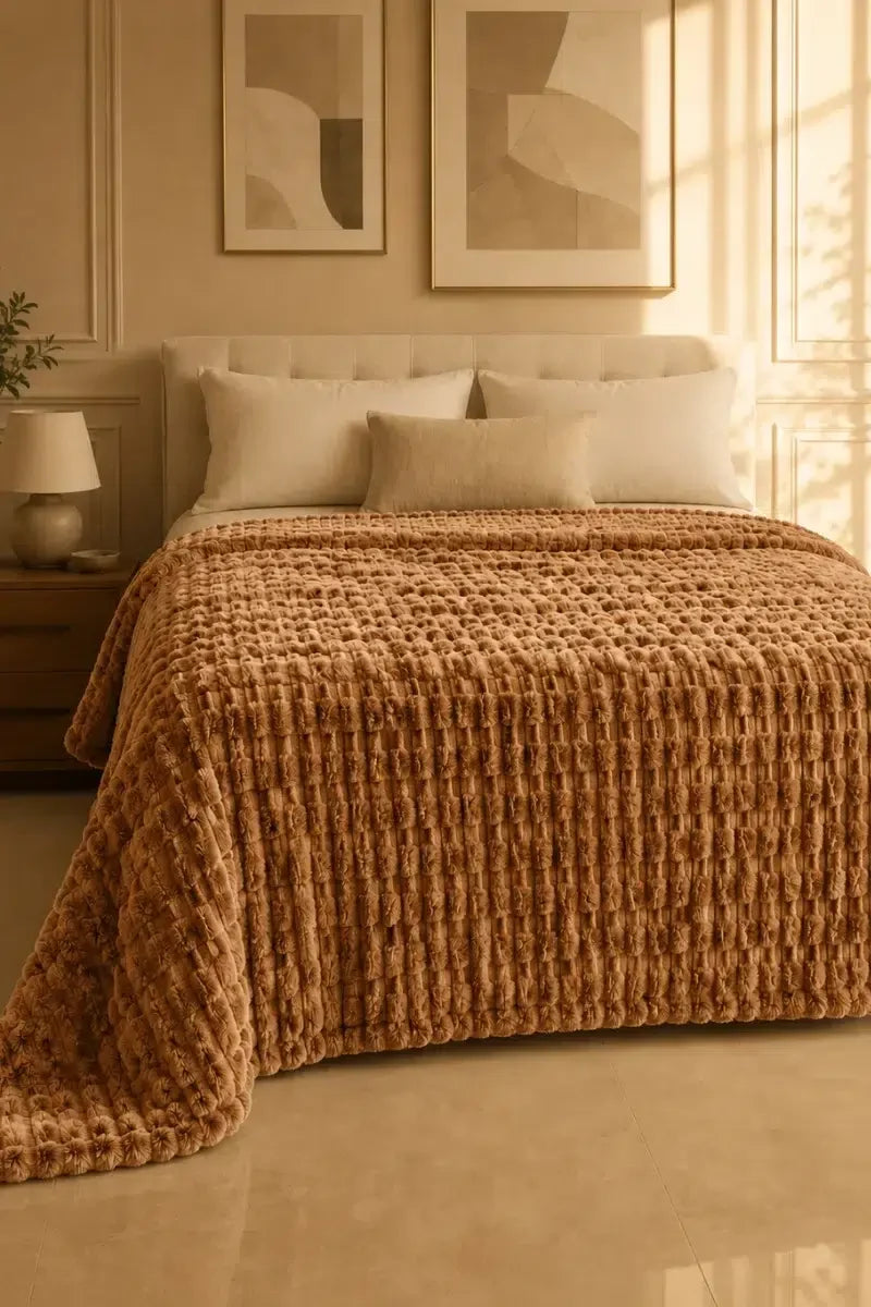TEXTURED PLUSH BLANKET - CARAMEL BROWN image 0
