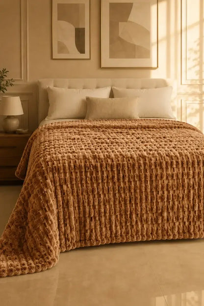 TEXTURED PLUSH BLANKET - CARAMEL BROWN image 0