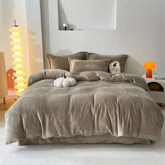 Velvet Reversible Duvet Cover Set - Light Brown image 0