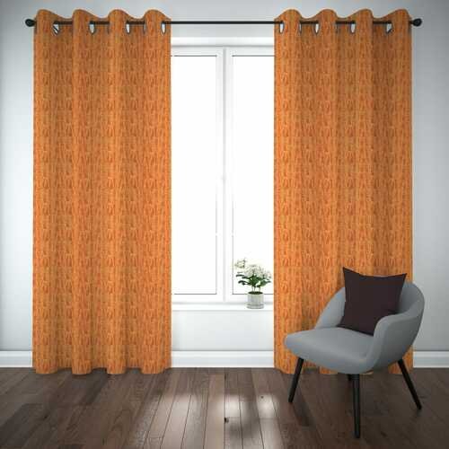Premium Self Jacquard Curtains Fish Design Orange ( 2 Curtain Set ) image 0